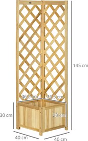 Outsunny Jardinieră cu spalier din lemn Ghiveci exterior pentru colț pentru plante cățărătoare 40x40x145 cm Natural | Aosom Romania