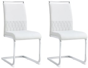 Set de 2 scaune moderne pentru sala de mese, cu spătar înalt, din PU și material textil, pentru bucătărie și birou, Alb