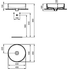 Lavoar pe blat alb 45 cm, rotund, Ideal Standard Strada II Rotunda