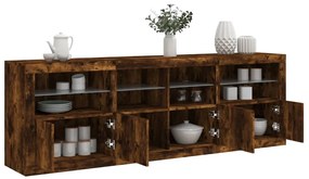 vidaXL Dulap cu lumini LED, stejar fumuriu, 202x37x67 cm