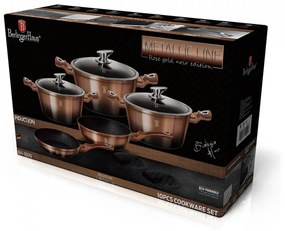 Set oale si tigai marmorate (10 piese) din aluminiu forjat Rose Gold (Cupru) Noir Metalic Line Berlinger Haus BH 1899N