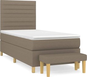 vidaXL Pat box spring cu saltea, gri taupe, 90x190 cm, textil