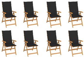 vidaXL Scaune de grădină rabatabile cu perne, 8 buc., lemn masiv tec