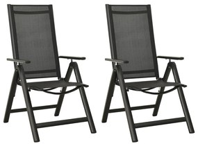 vidaXL Scaune de grădină pliante, 2 buc., negru, textilenă&amp;aluminiu