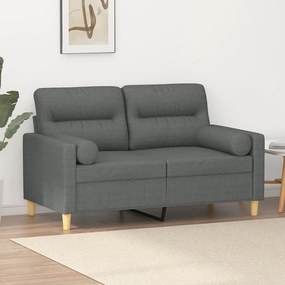Canapea cu 2 locuri cu pernute, gri inchis, 120 cm, textil
