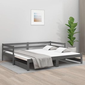 814656 vidaXL Pat de zi extensibil, gri, 2x(90x190) cm, lemn masiv de pin