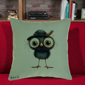 Perna Decorativa Pui Misterios cu Palarie Neagra, 40x40 cm, Verde, Husa Detasabila, Perna Inclusa, BEKZ®