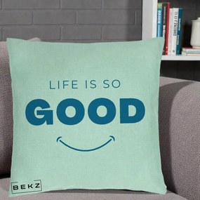 Perna Decorativa Life is So Good Mesaj Pozitiv, 40x40 cm, Verde Menta, Husa Detasabila, Perna Inclusa, BEKZ®