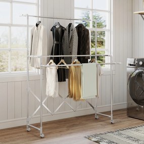 HOMCOM Uscător de Rufe Pliabil cu 3 Bare Reglabile, Uscător Vertical cu Roți Pivotante și Cadru din Oțel Inox, Uscător pentru Acasă și Spălătorie, Argintiu | Aosom Romania