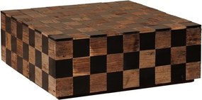 Măsuță de cafea pătrată din lemn reciclat și marmură, natur și negru, model tablă de șah pe blat și laturi, 33 x 90 x 90 cm, „Kadrie”