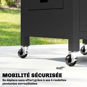 Outsunny Căruț de grădină pentru grătar pe roți, blat din oțel inoxidabil, suport pentru prosoape, 140,5 x 68 x 89 cm Negru | Aosom Romania