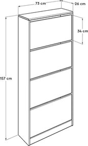 Dulap Pantofi Inalt Adore XL – Pantofar cu Adancime Slim (26 cm) pentru Hol, 4 Compartimente Rabatabile, Capacitate 24 Perechi