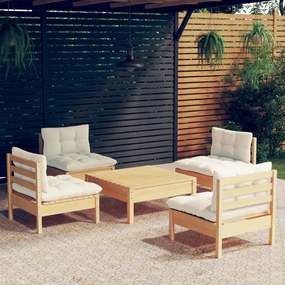 3096034 vidaXL Set mobilier grădină cu perne crem, 5 piese, lemn de pin