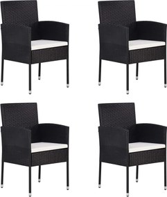 vidaXL Scaune de grădină cu perne, alb crem, 4 buc., negru, poliratan