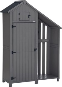 Outsunny Căsuț de grădină, compartiment deschis pentru lemne de foc, ușă cu zăvor, rezistent la intemperii, lemn natural, 129 x 51,5 x 180cm, gri+negru | Aosom Romania