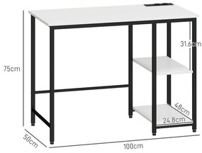 HOMCOM Birou pentru Computer cu 2 Rafturi Reversibile și Prize de Încărcare USB Integrate, 100x50x75 cm, Alb și Negru | Aosom Romania