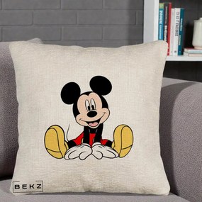 Perna Personalizata Mickey Mouse Relaxat, 40x40 cm, Bej Canapea, Husa Detasabila, Perna Inclusa, BEKZ®