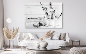 Tablou natura moartă rusticală în design alb-negru