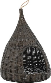vidaXL Casă de pisici cu pernă, gri, 40x60 cm, salcie naturală, teepee