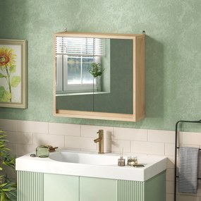 HOMCOM Dulap de Baie cu Oglindă, 2 Uși și Raft Reglabil, 48 x 14,5 x 45 cm, Culoarea Lemnului | Aosom Romania