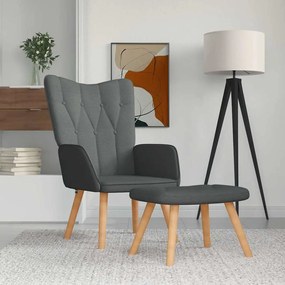 vidaXL Scaun de relaxare cu taburet, gri închis, textil