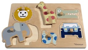 Puzzle (număr de piese 6) de inserat din lemn Safari – Kindsgut