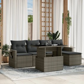 3267870 vidaXL Set mobilier grădină cu perne, 6 piese, gri, poliratan