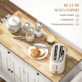 HOMCOM Carucior Bucatarie Sertare Dulapuri 4 Roti Lemn 111x44.5x82.5cm Alb | Aosom Romania