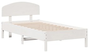 3207238 vidaXL Cadru de pat cu tăblie, alb, 90x190 cm, lemn masiv pin