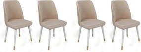 Set 4 scaune HUGO-407 V4, bej/alb, stofa catifelata/metal, 50x49x90 cm