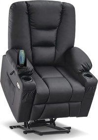 RESIGILAT- Fotoliu Electric Power Lift&Recliner, ridicare și rabatare, masaj și incalzire, porturi USB, suporturi pentru pahare, buzunare laterale, telecomenzi, PU, Negru