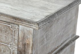 Consolă hol sculptată din lemn de mango, natur, cu 2 sertare, ornamente în patru lobi și picioare cabriole, finisaj décapé, 81 x 91 x 42 cm, „Flyn”