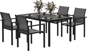 Outsunny Masă de grădină exterioară cu 4 scaune empilabile, blat din sticlă securizată 140 cm, negru | Aosom Romania