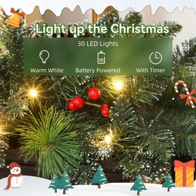 HOMCOM Ghirlandă de Crăciun 183 cm cu Crengi Înzăpezite și 30 de Lumini Albe, Conuri și Boabe pentru Interioare | Aosom Romania