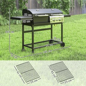 Outsunny Grill Gaz-Cărbune, 3 Arzătoare 7kW, Negru | Aosom Romania