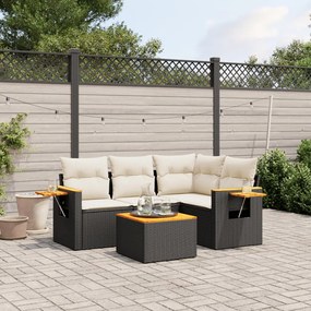 vidaXL Set mobilier de grădină cu perne, 5 piese, negru, poliratan