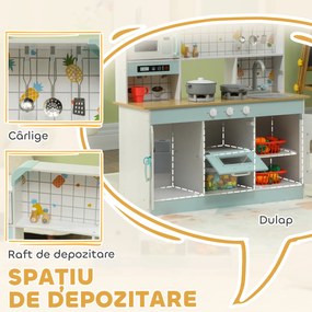 AIYAPLAY Bucătărie de Jucărie pentru Copii de 3+ Ani din Lemn, Aragaz Interactiv, Cuptor și Mașină de Cafea, Albă | Aosom Romania