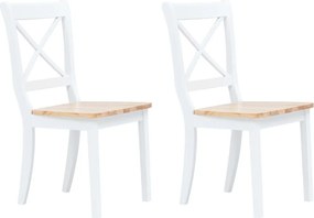 vidaXL Scaune de bucătărie, 2 buc., alb/natural, lemn masiv de hevea