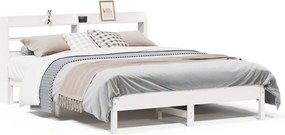 vidaXL Cadru de pat fără saltea, alb, 140x190 cm, lemn masiv de pin