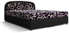 Pat matrimonial Boxspring 180 cm Brick (negru + motiv flori) ( cu saltea și sp. depozitare). 1046409