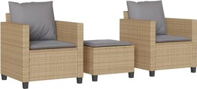 vidaXL Set bistro cu perne, 3 piese, bej, poliratan