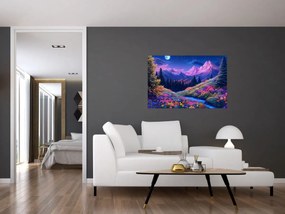 Tablou - Peisaj violet la lună plină (90x60 cm)