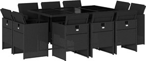 vidaXL Set mobilier de exterior cu perne, 11 piese, negru, poliratan