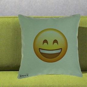 Perna Decorativa Emoji Zambet Mare, 40x40 cm, Verde, Husa Detasabila, Perna Inclusa, BEKZ®