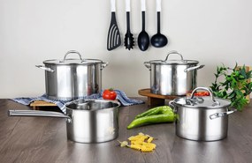 Set vase de gatit din inox Zilan ZLN1344 cu 7 piese, manere nituite, Compatibil gaz, inductie electric, Compatibil masina de spalat vase