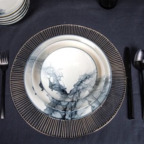 Set de veselă, 24 piese, alb/negru, porțelan