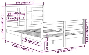 Cadru de pat, gri, 140x200 cm, lemn masiv Gri, 140 x 200 cm