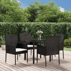 3185156 vidaXL Set mobilier de grădină cu perne, 5 piese, negru, poliratan
