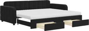 vidaXL Pat de zi cu extensie și sertare, negru, 90x200 cm, catifea