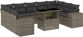 vidaXL Set mobilier de grădină cu perne, 10 piese, gri, poliratan